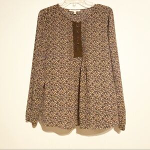 BLACK Rainn lightweight Blouse Blue Floral Pattern Large